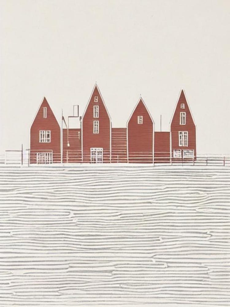 Bryggen Wharf Norway Boho Landmark Illustration