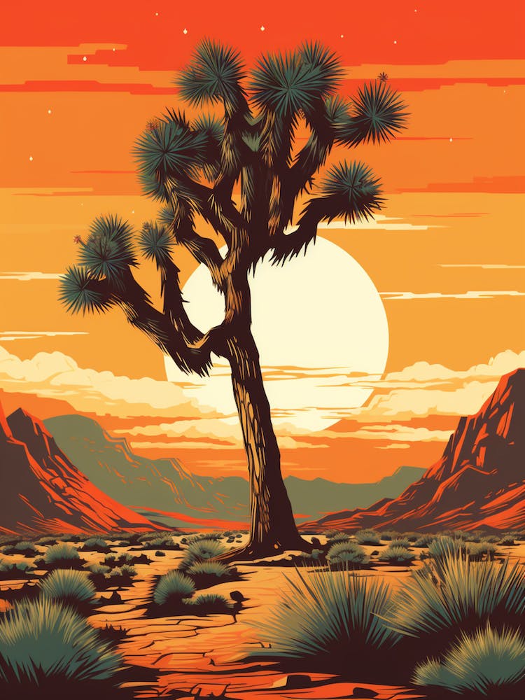 Retro Illustration Of A Joshua Tree At Dusk 8