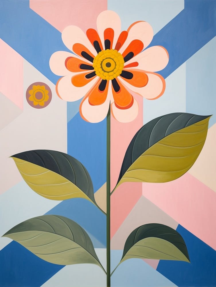Zinnia 6 Peinture Florale Pastel Inspirée de Hilma Af Klint