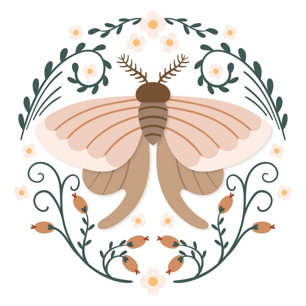 Spring Moth Pastel Colored Scandinavian Folk