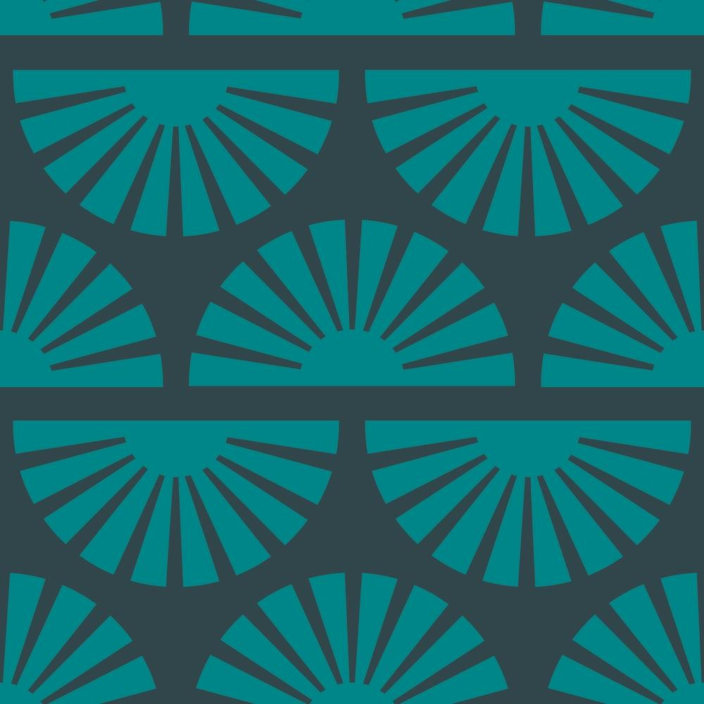 Geometric Pattern With Green Sunrise On Dark Blue Square
