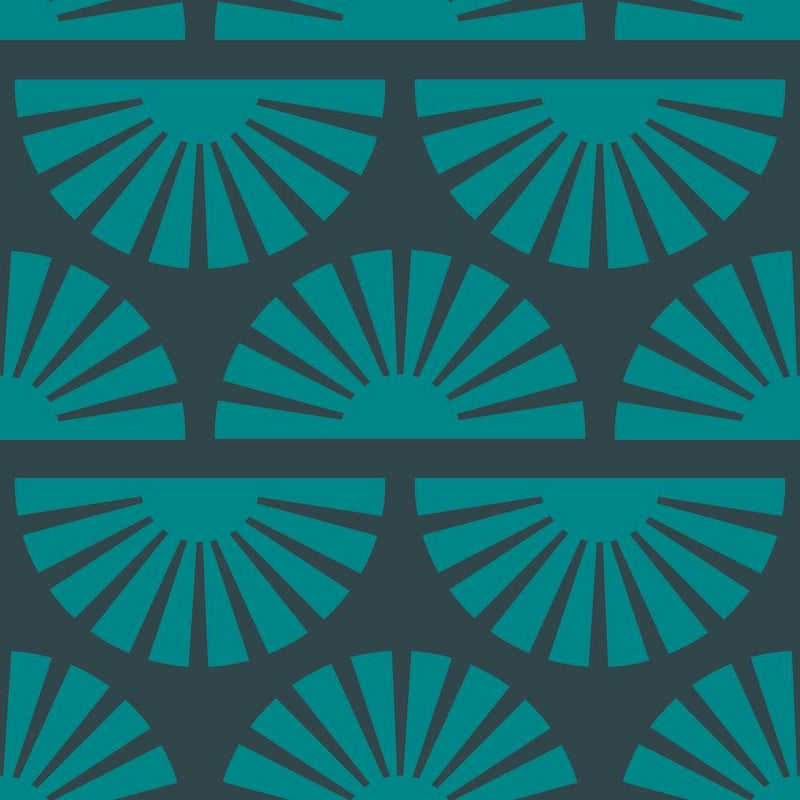 Geometric Pattern With Green Sunrise On Dark Blue Square