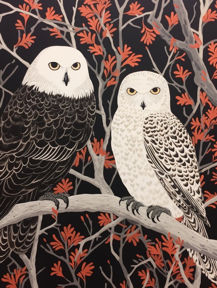 Art Nouveau Birds Poster Snowy Owl 1