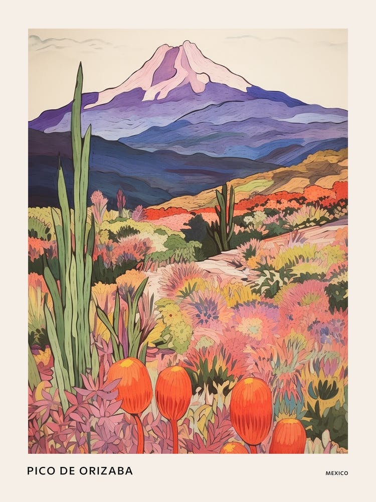 Pico De Orizaba Mexico 1 Colourful Mountain Illustration Poster