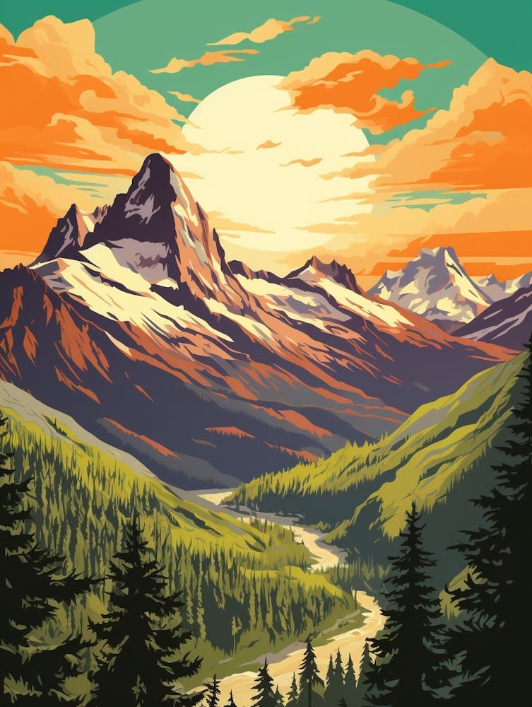 North Cascades National Park Retro Pop Art 14