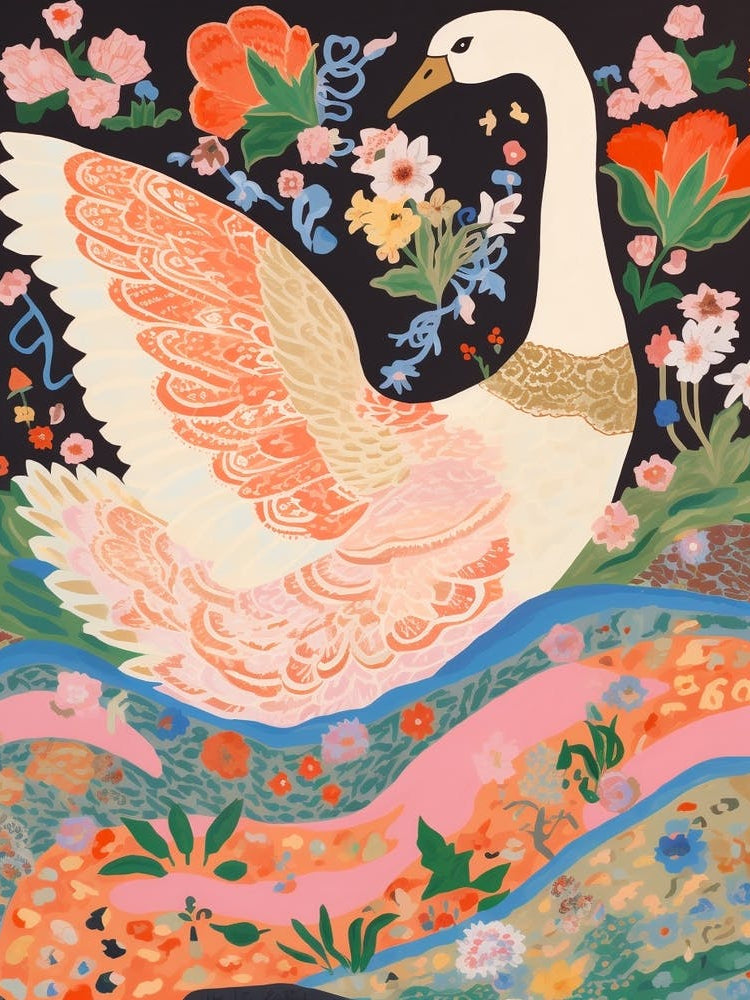 Maximalist Bird Painting Swan 2
