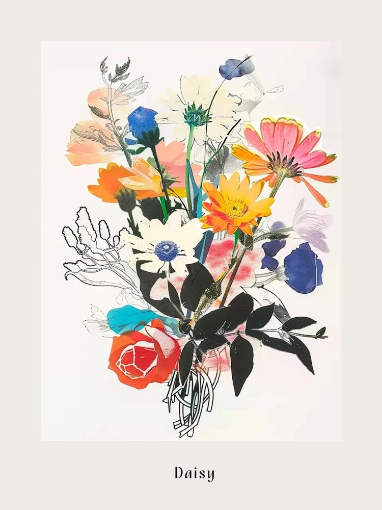 Daisy 3 Collage Flower Bouquet Poster