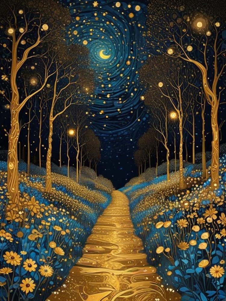 Starry Night Forest By Klimt Style (5)