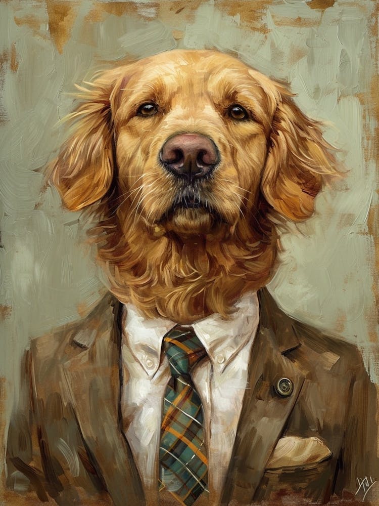Kitsch Portrait Of A Golden Retriever In A Tie 3