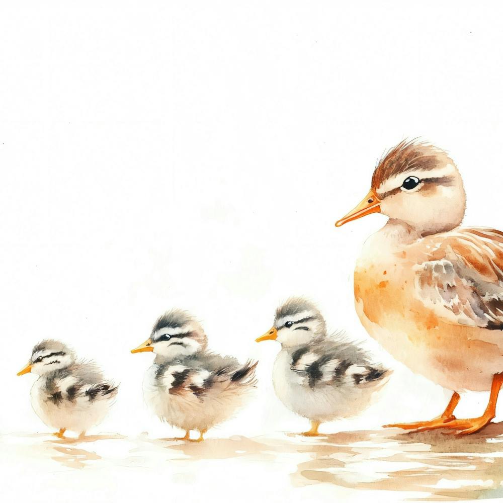 Duck Family Watercolor Painting