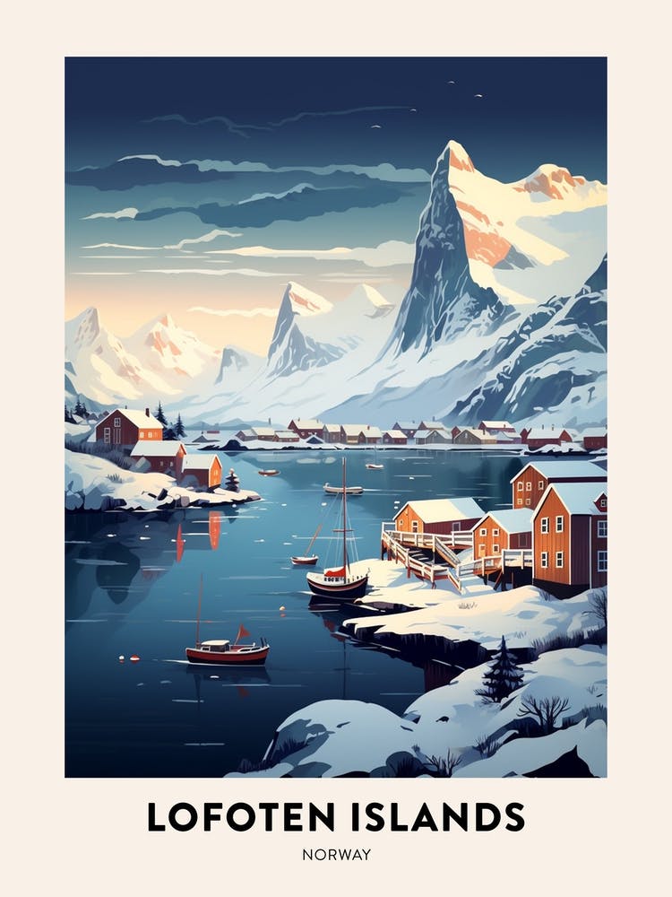 Winter Night  Travel Poster Lofoten Islands Norway 2