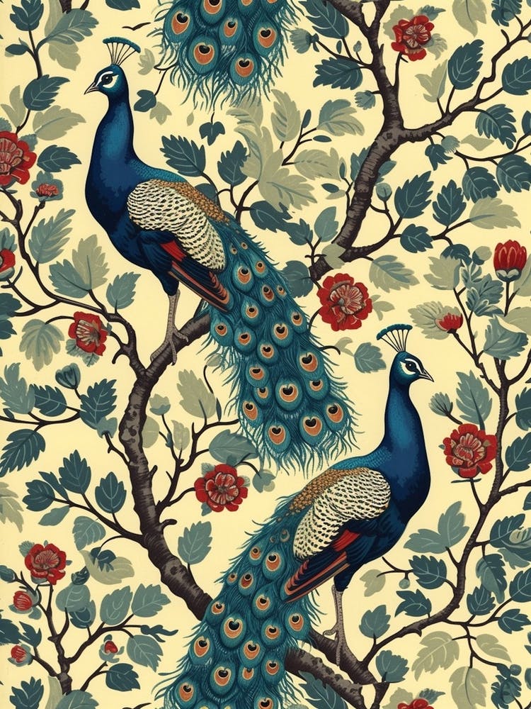 Two Peacocks Floral Wallpaper 4