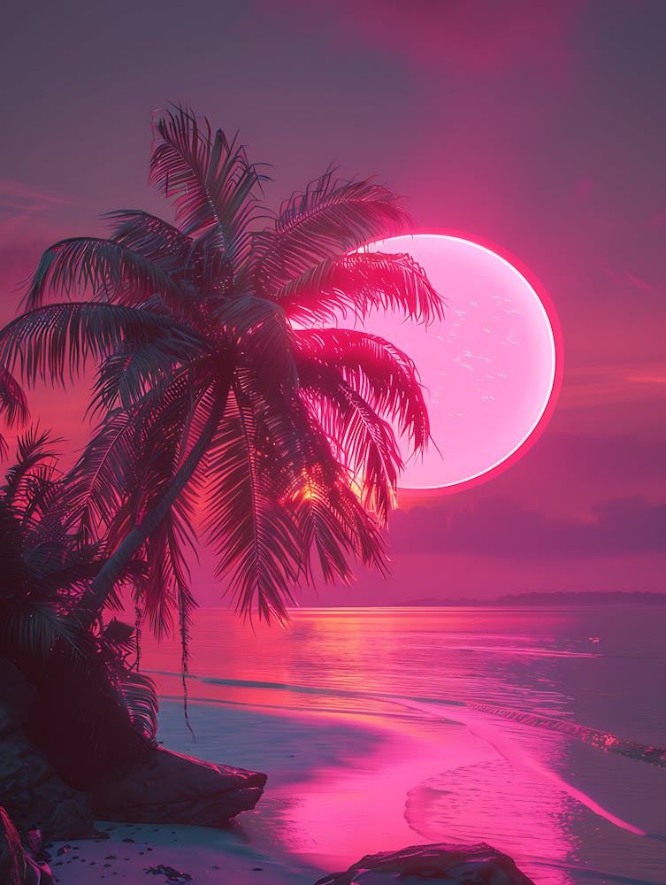 Synthwave Sunset At The Beach 1