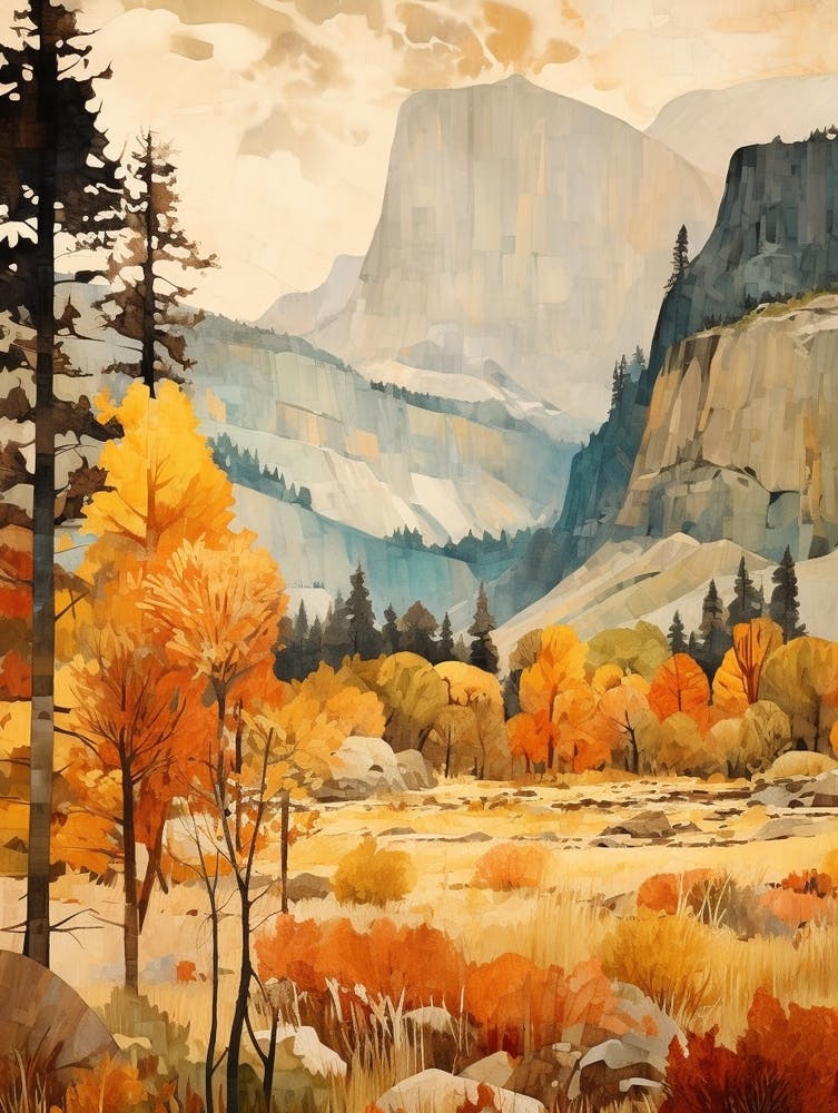 Autumn National Park Painting Yosemite National Park California Usa 8