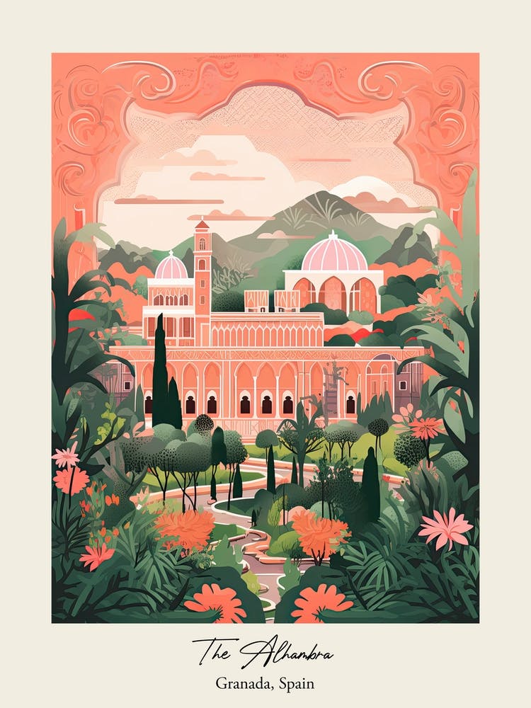 The Alhambra   Granada, Spain   Cute Botanical Illustration Travel 0 Poster