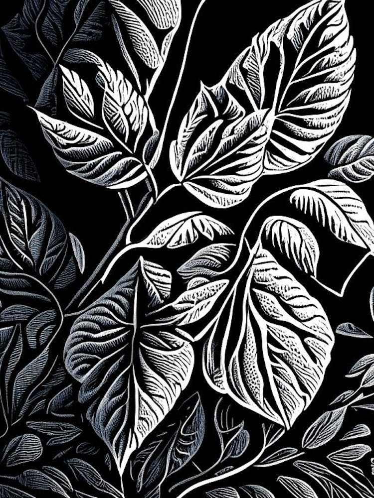 Blueberry Leaf Linocut 2