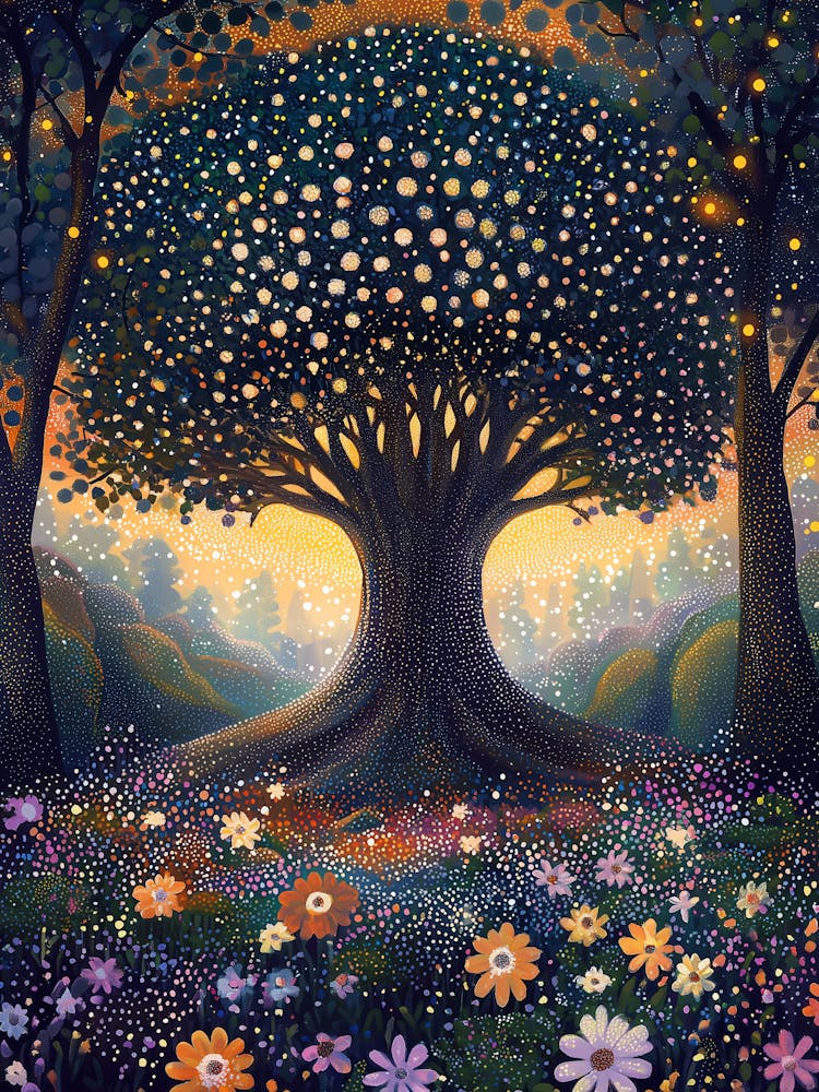Enchanted Forest Tree In Pointillist Style Poster