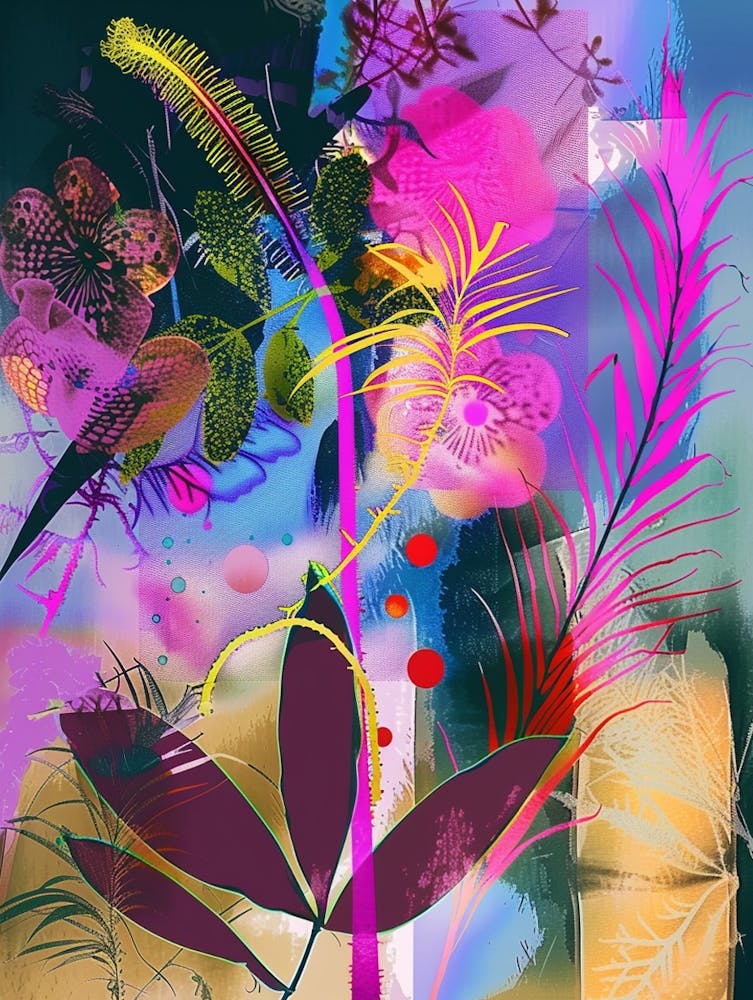 Fountain Grass 3 Neon Flower Collage