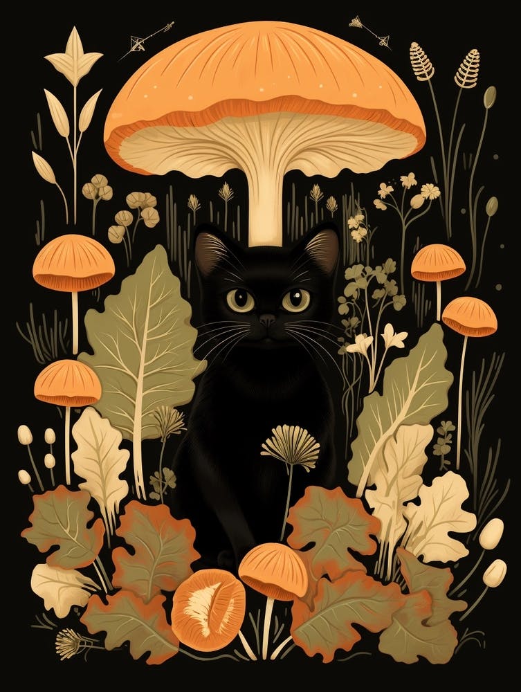 Cute Fall Black Cat Illustration 5