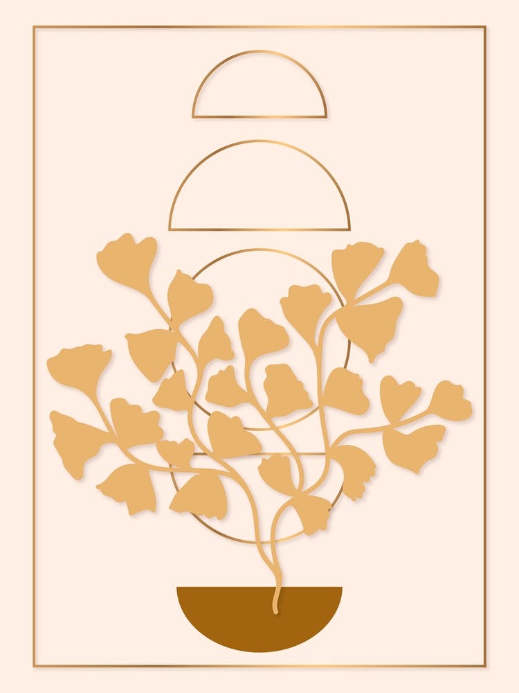 Golden Ginkgo Tree Shabby Chic Boho Botanical