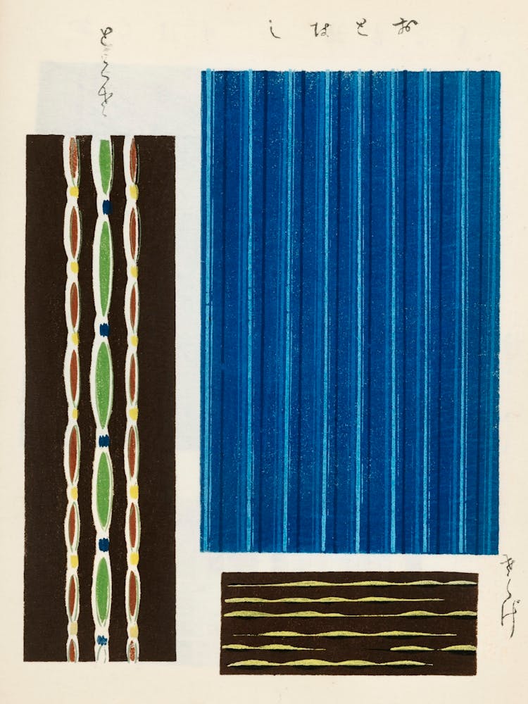 Vintage Ukiyo-e Woodblock Print Of Japanese Textile, Shima Shima, Furuya Korin (174)