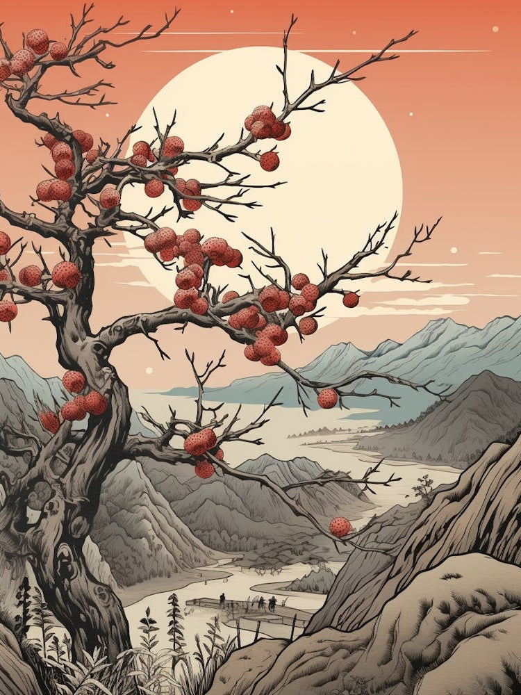 Ume Japanese Plum 1 Japanese Botanical Illustration