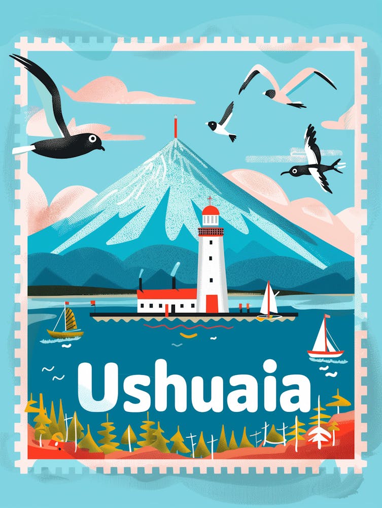 Nzme8932 Create A Minimalistic Postage Stamp Of Ushuaia