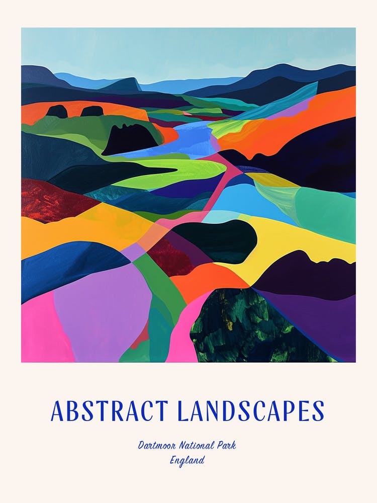 Colourful Abstract Dartmoor National Park England 4 Poster Blue