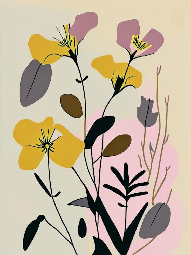 Evening Primrose Wildflower Modern Muted Colours