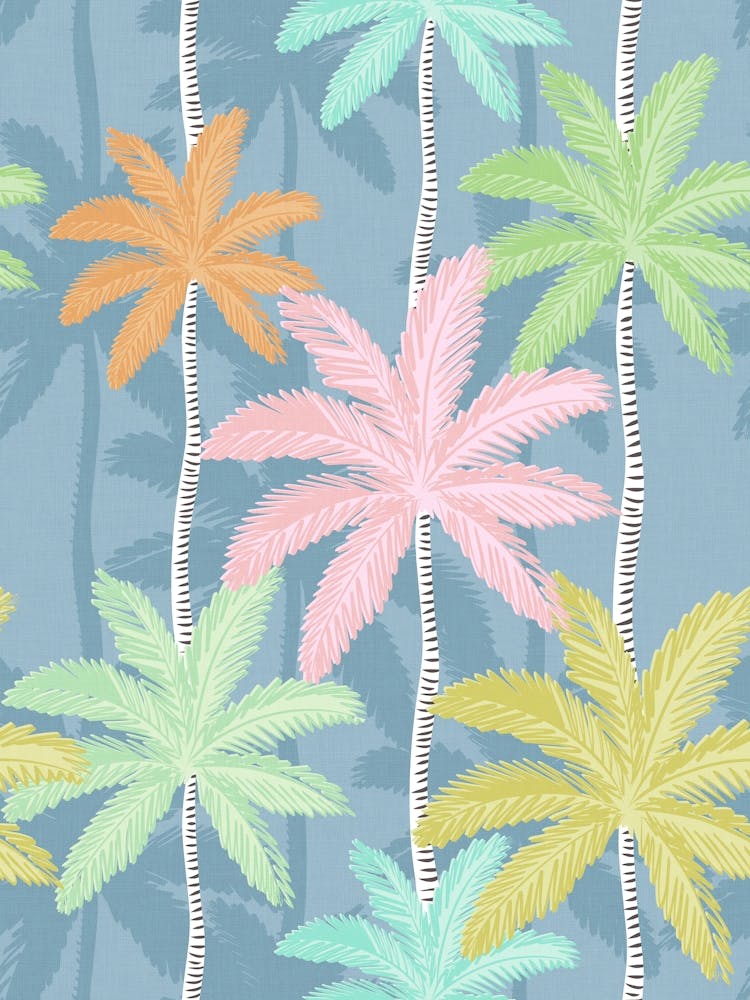 Retro Palm Springs Chic - Pastel Tropic Botanicals blue