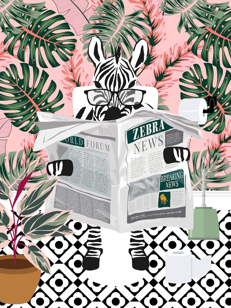 Zebra On Toilet Bathroom