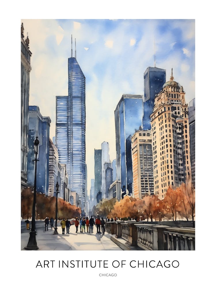 Art Institute Of Chicago 3 Chicago Watercolour Travel Poster