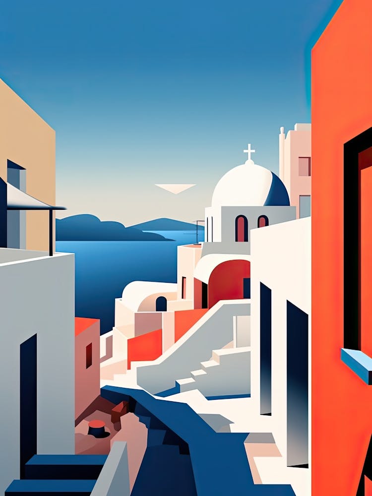 Santorini, Greece, Bold Outlines 2