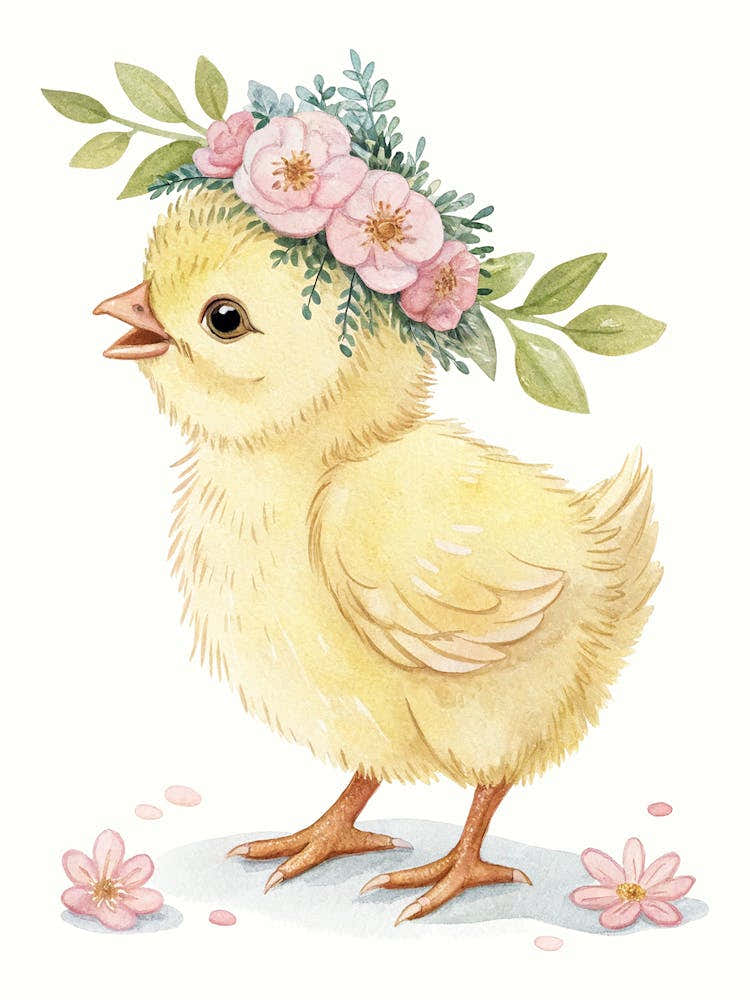 Smiling Baby Chick With Flower