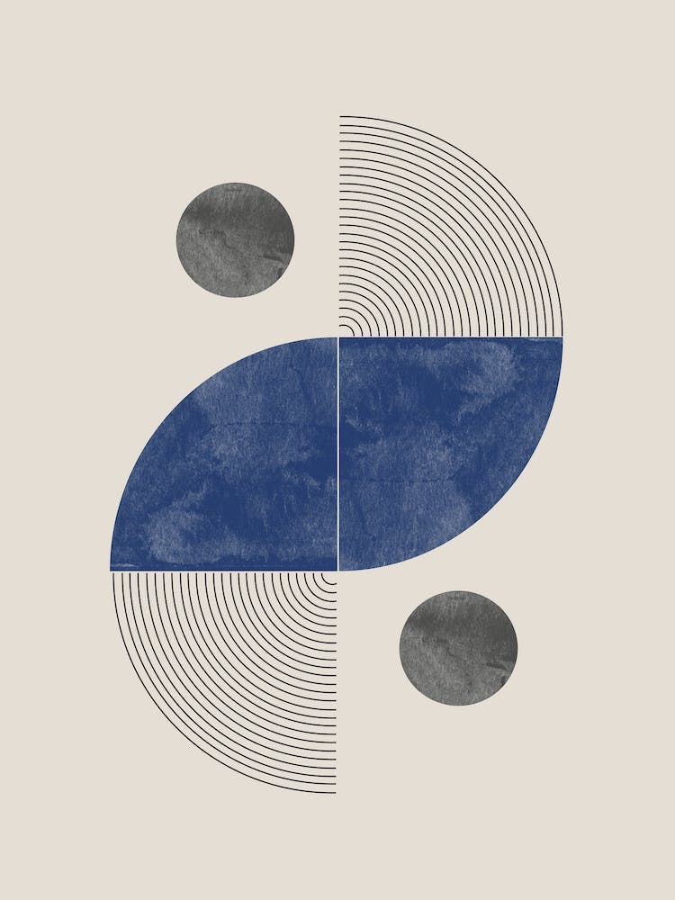 Blue Geometric Modern Graphic Watercolor Art Retro Vibe