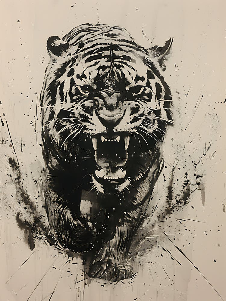 Badass Angry Tiger Ink Painting 4