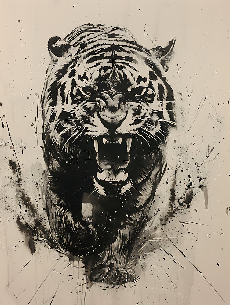 Badass Angry Tiger Ink Painting 4