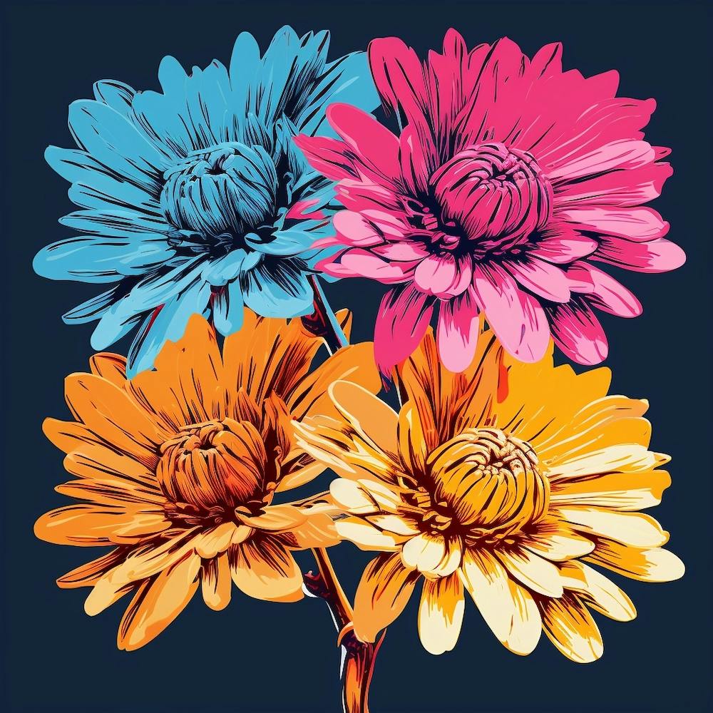 Andy Warhol Style Pop Art Flowers Chrysanthemum 2 Square