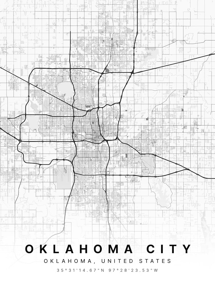 Oklahoma City Oklahoma Usa White Map