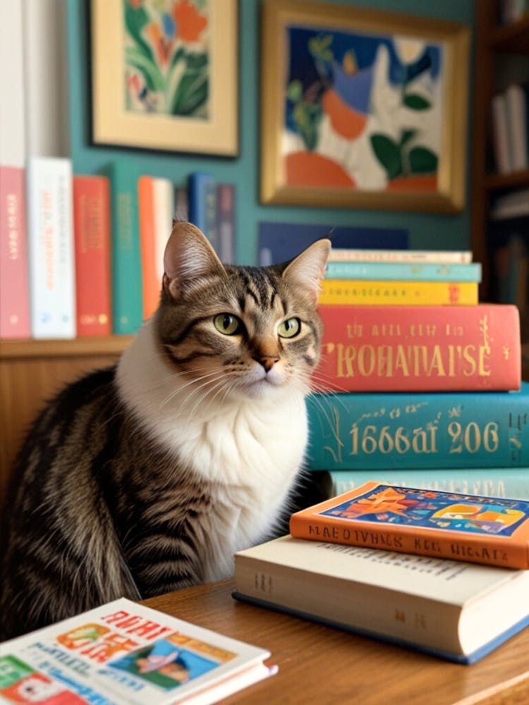 Cat On A Bookshelf