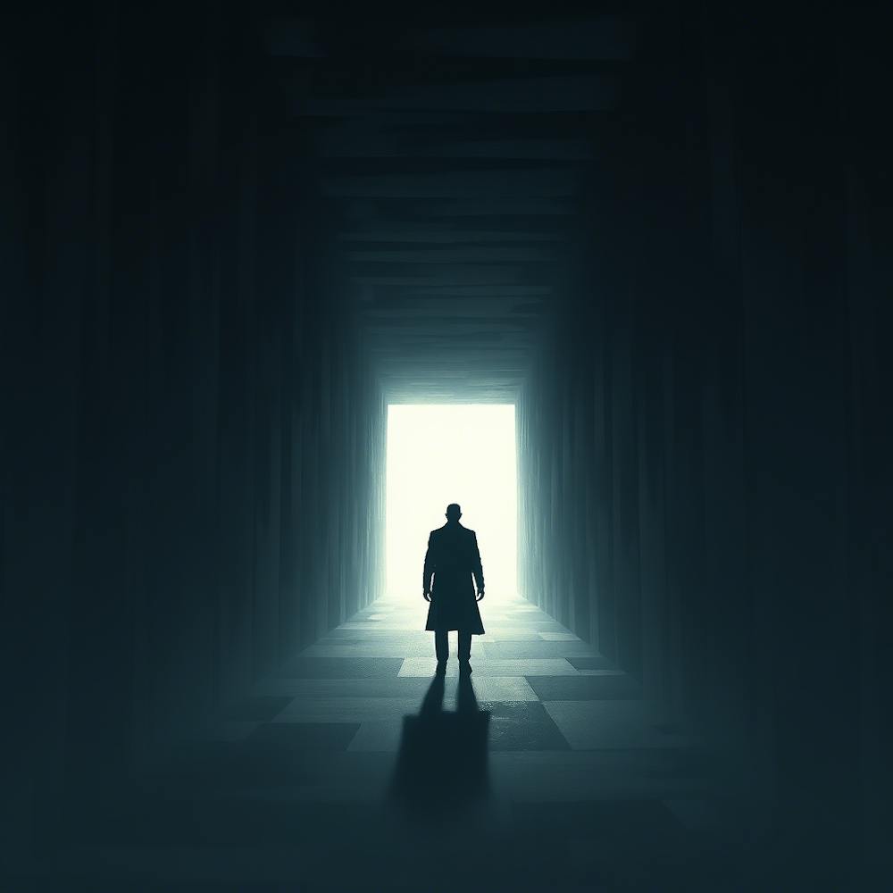 Man Standing In A Dark Tunnel