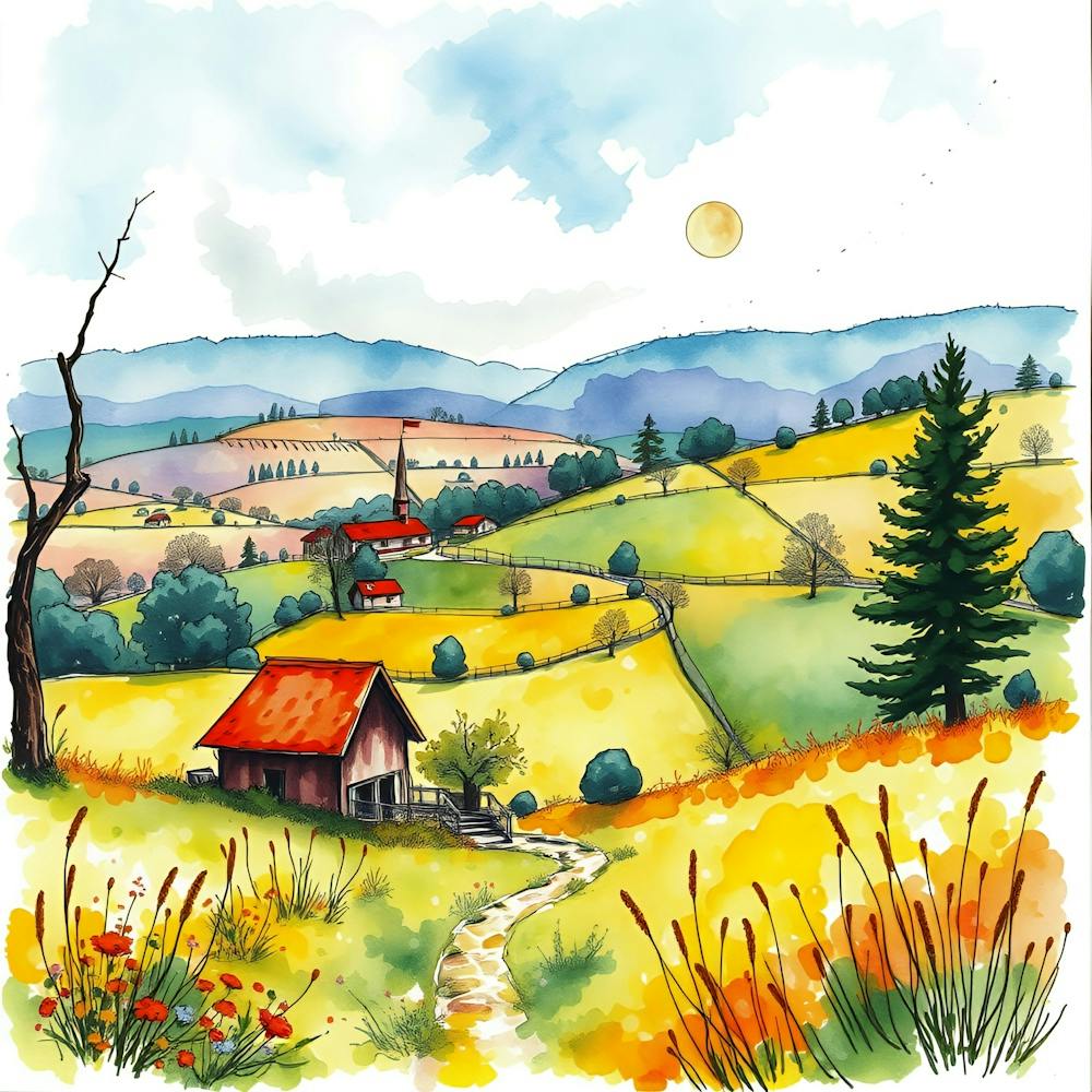 Watercolor Of The Countryside