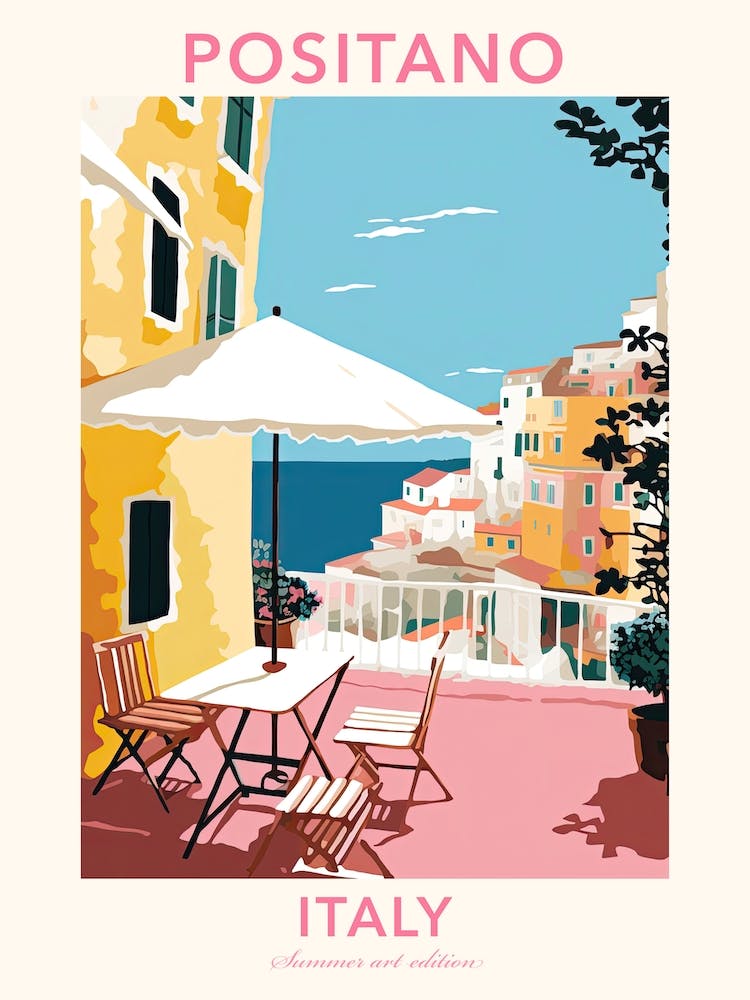 Positano, Italy, Flat Pastels Tones Illustration 1 Poster