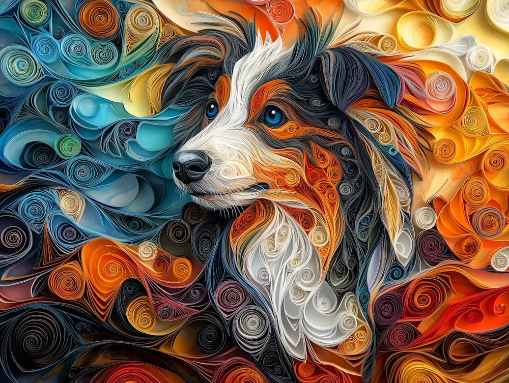 Shetland Sheepdog Papier-Quilling Hundeportrait