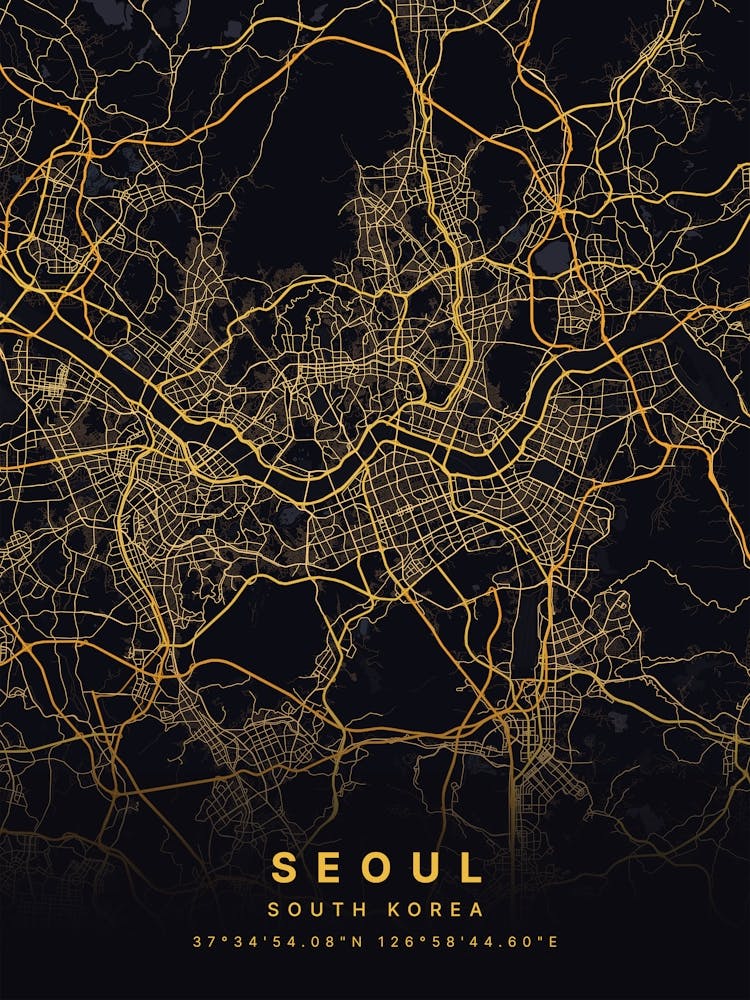 Seoul South Korea Black And Gold Map