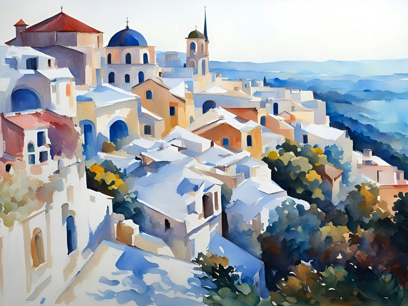 Greece Watercolor Painting