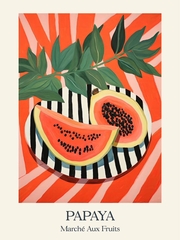 Marche Aux Fruits Papaya Fruit Summer Illustration 8