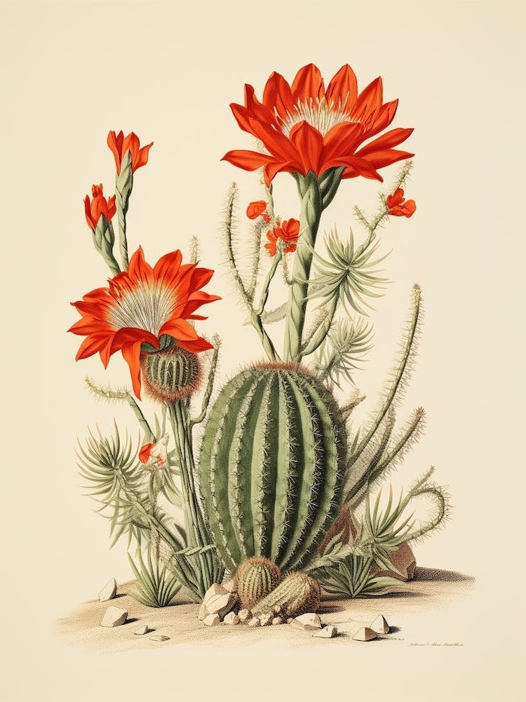 Vintage Cactus Illustration Zebra Cactus 1