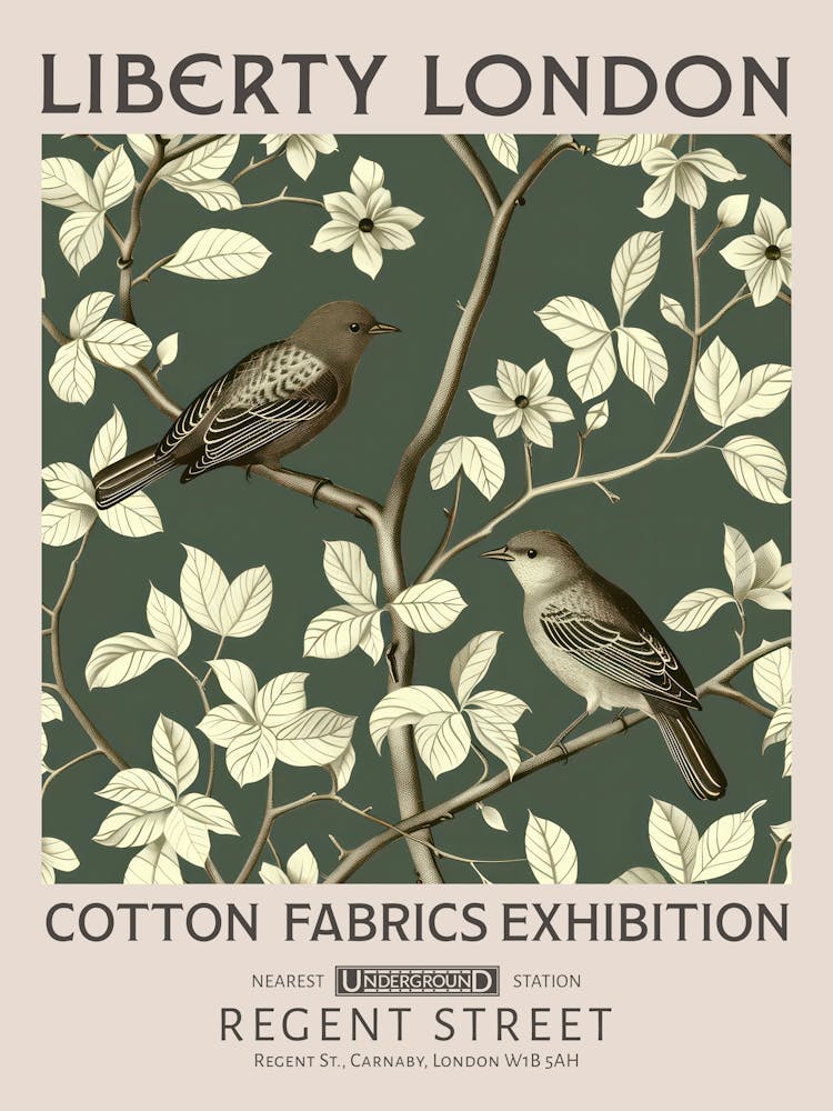 Liberty London Print William Morris Textiles Birds Dark Green