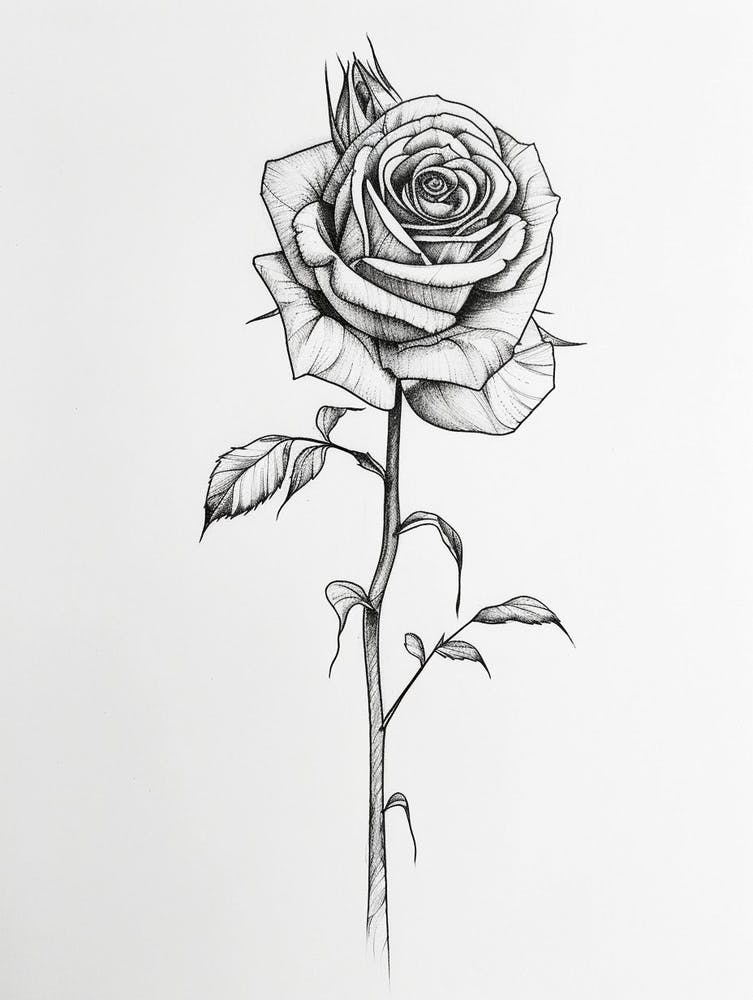 English Rose Black And White Line Drawing 16